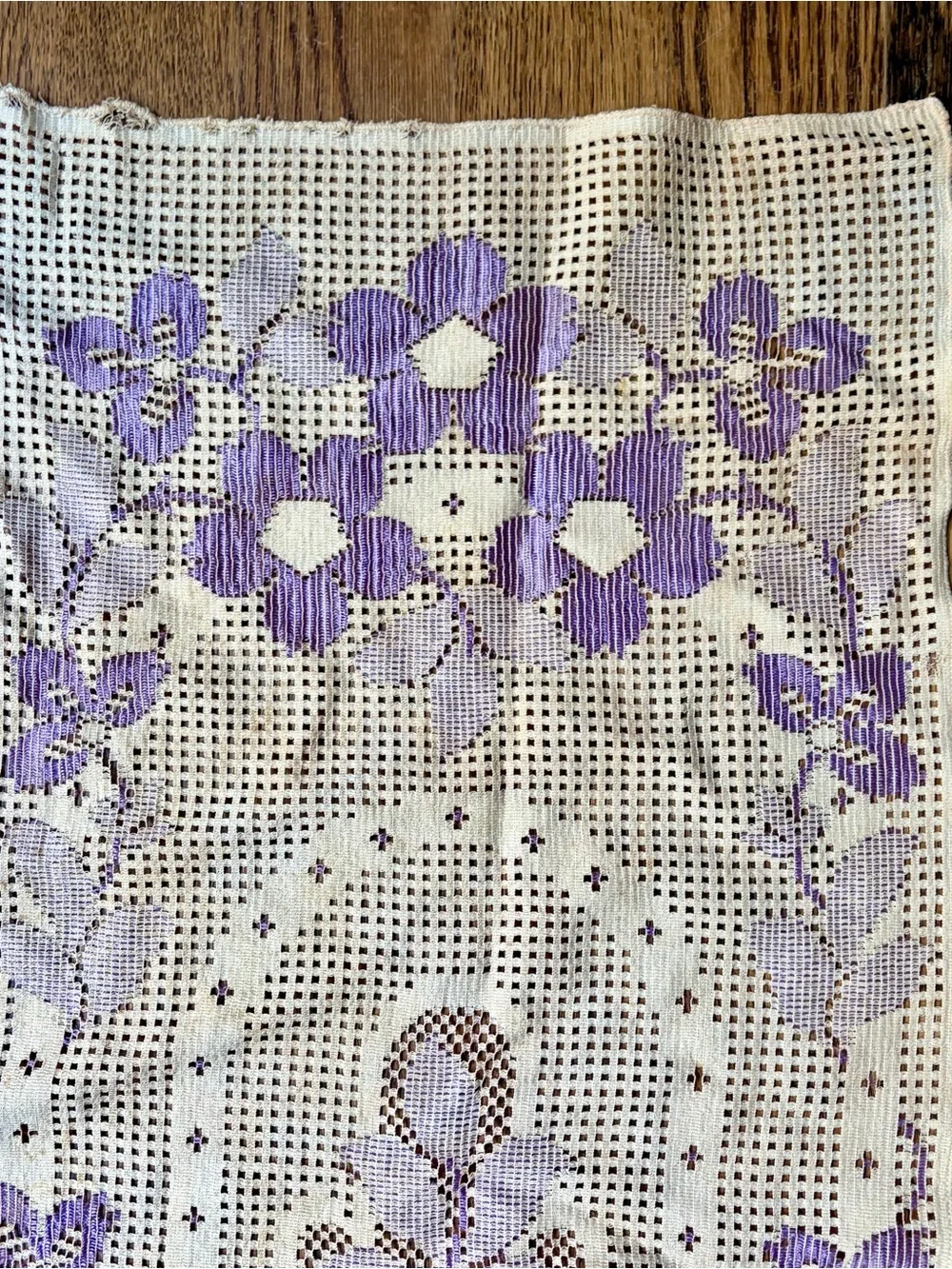 Vintage Handmade Crochet Runner with Lavender Floral Design